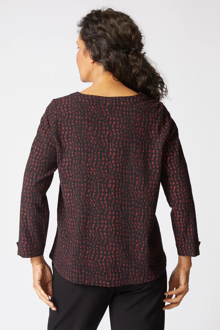 Pucker Weave Mosaic Print Button Pullover