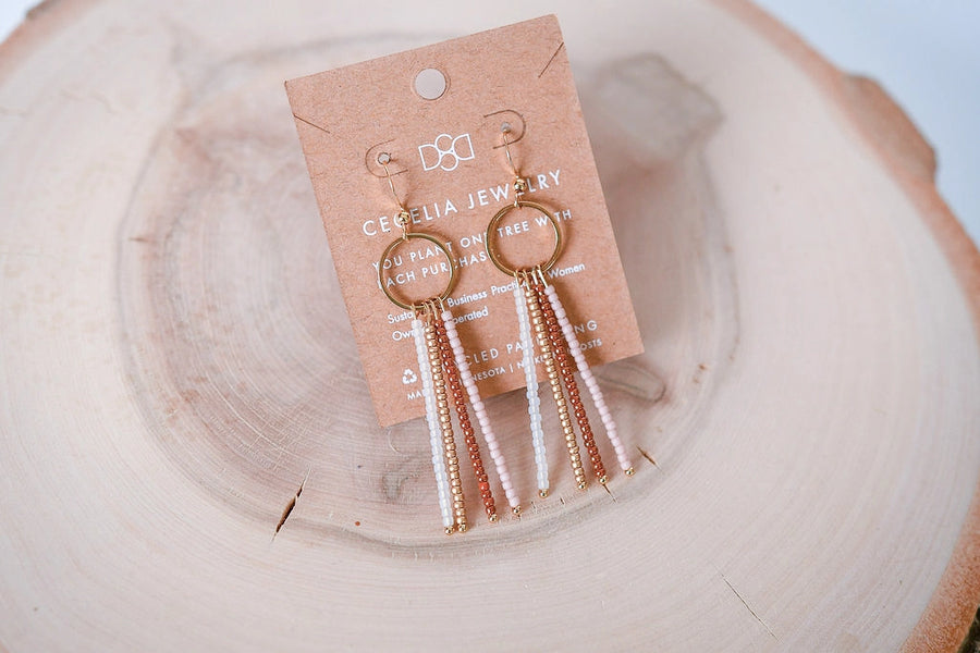 Seed Bead Fringe and Gold Hoop Earrings