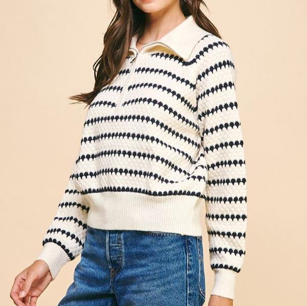 Pinch Stripe Collared 1/4 Zip Sweater