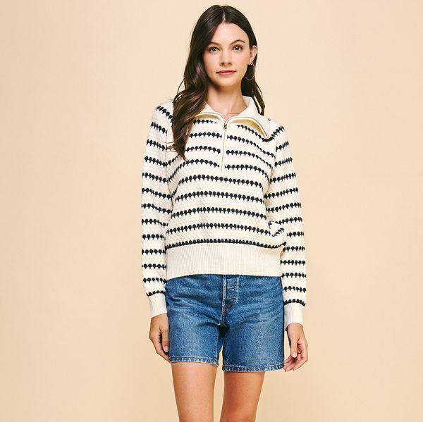 Pinch Stripe Collared 1/4 Zip Sweater