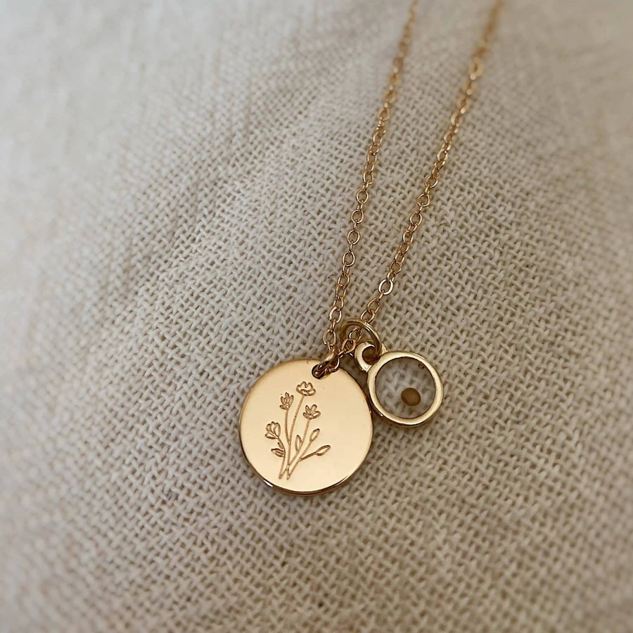 Mauve Jewelry Wildflower Necklace with Mustard Seed
