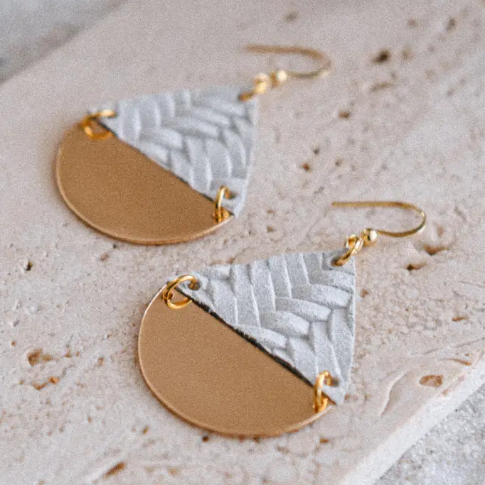 Cecelia Gold Plated Half Moon & Leather Triangle Earrings