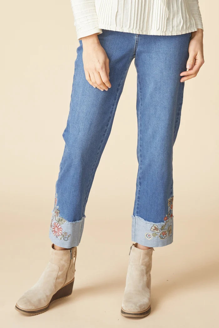 Habitat Embroidered Wildflower Cuff Ankle Jean