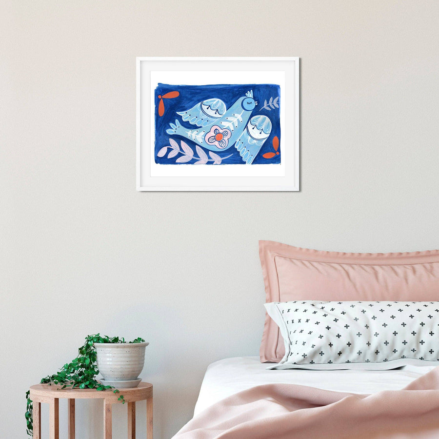 Dream Folk Studio Blue Folk Bird Art Print