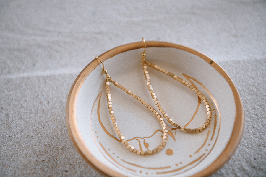 Hepburn Gold Beaded Teardrop Hoop Earrings