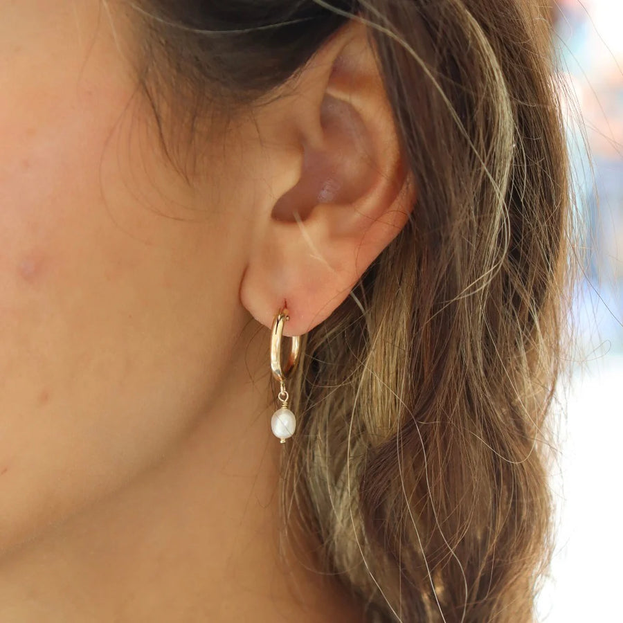 Token Classic Hoops with Pearl Earrings