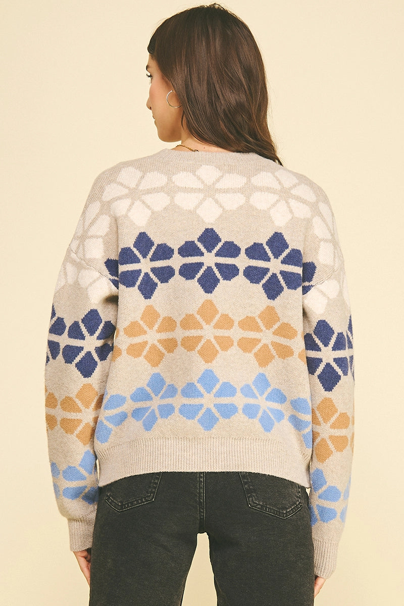 PINCH Geometric Floral Knit Sweater