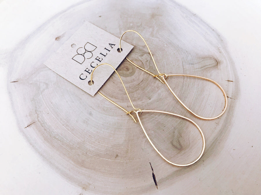 Gold Plated Long Teardrop Hoop Earrings