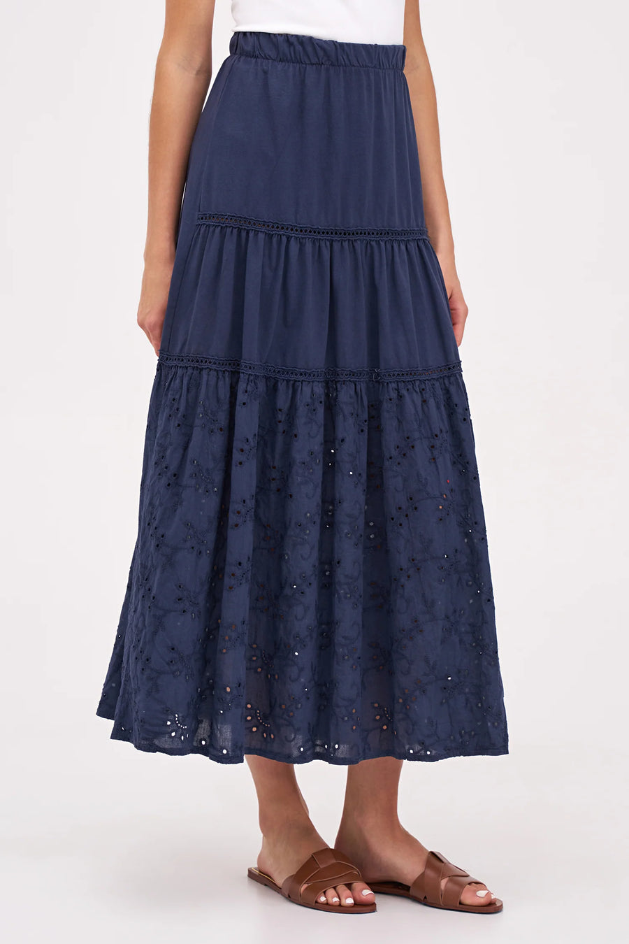 M Made in Italy Tiered Eyelet Skirt