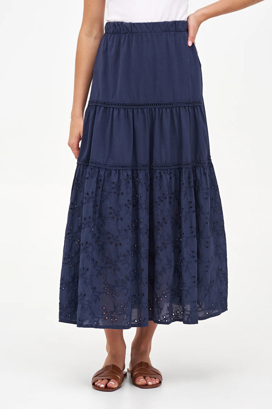 M Made in Italy Tiered Eyelet Skirt