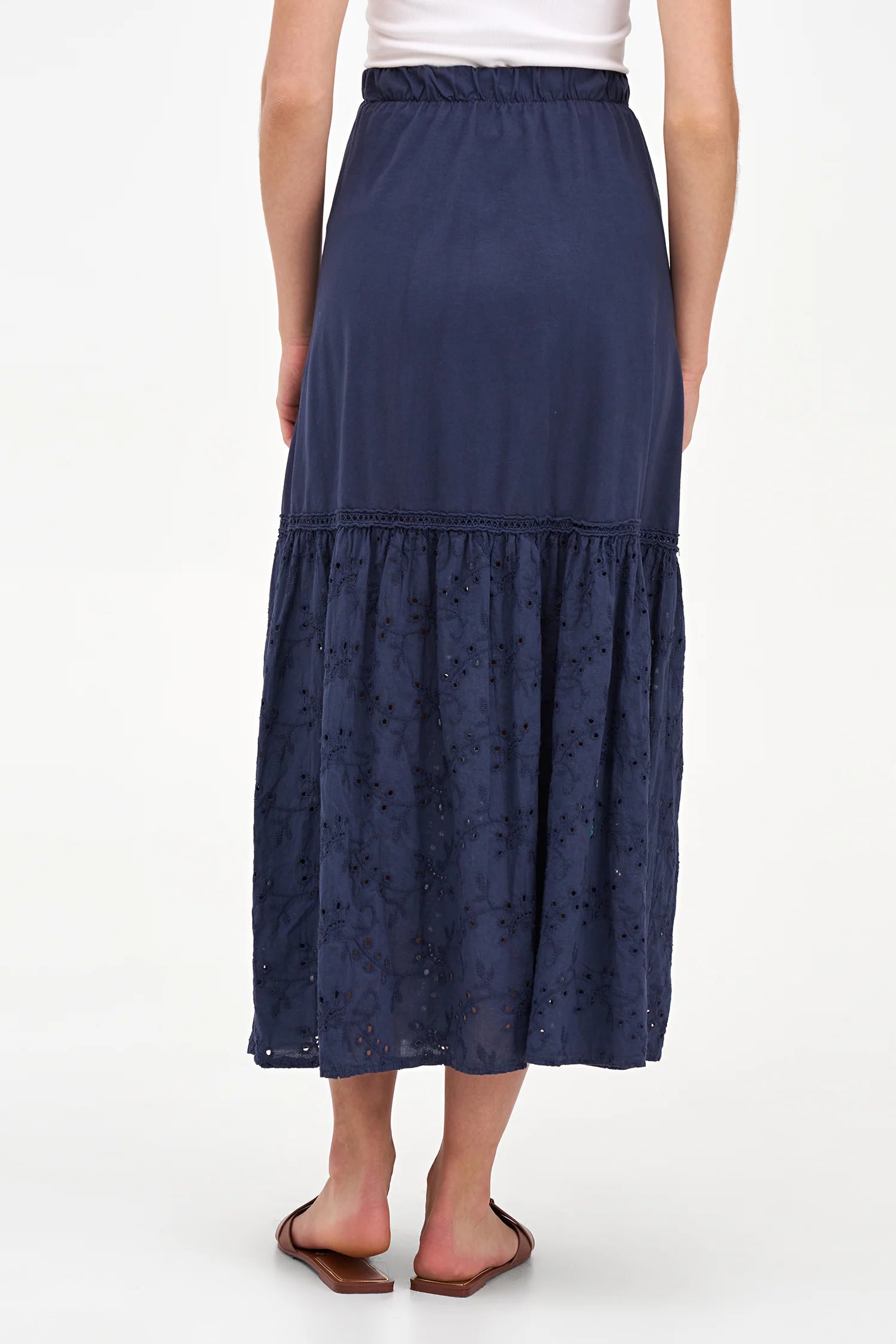 M Made in Italy Tiered Eyelet Skirt