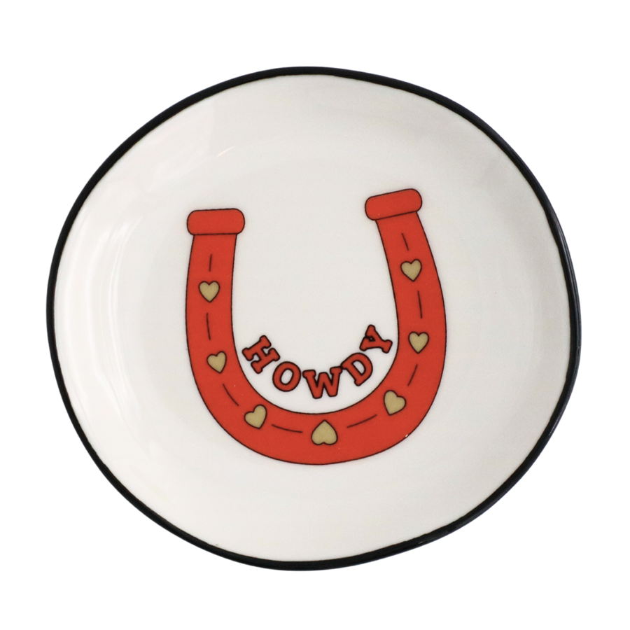 Properly Improper Round Trinket Tray HOWDY w/ Horseshoe