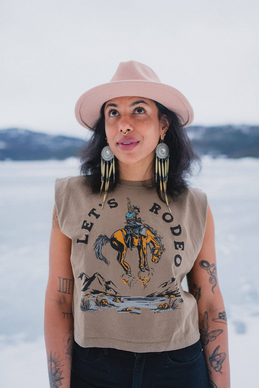 Let's Rodeo Ladies Muscle Tee - Faded Brown