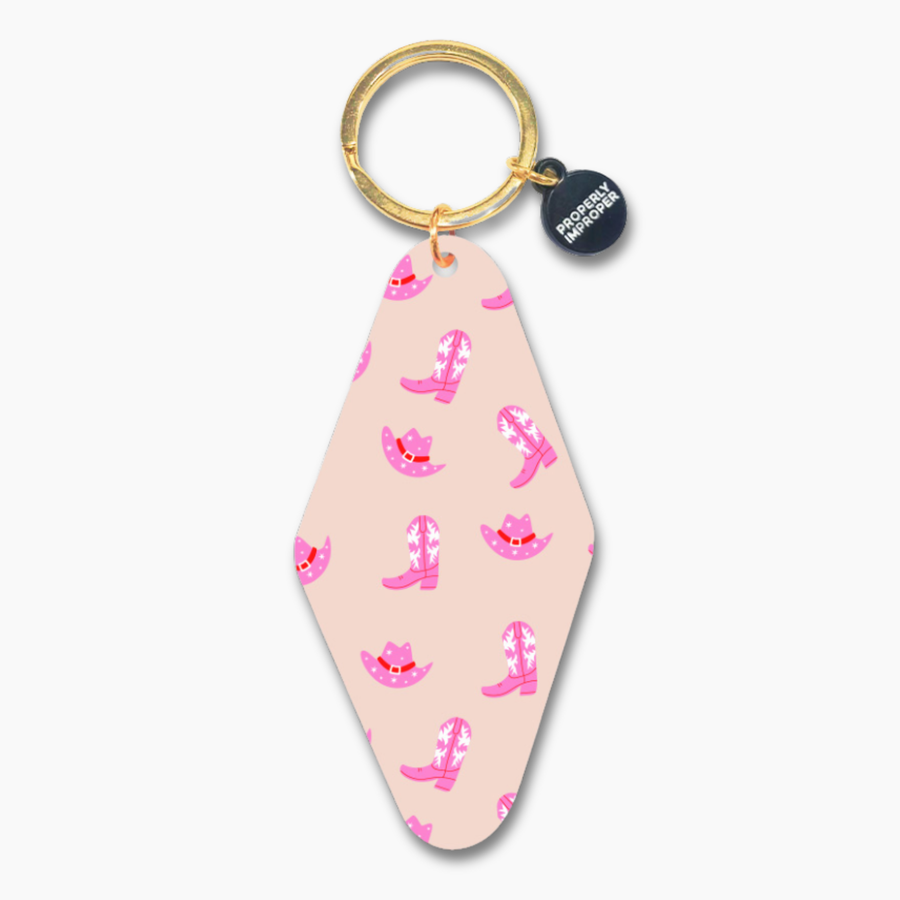 Properly Improper Printed Keychain Cowgirl Boot and Hat