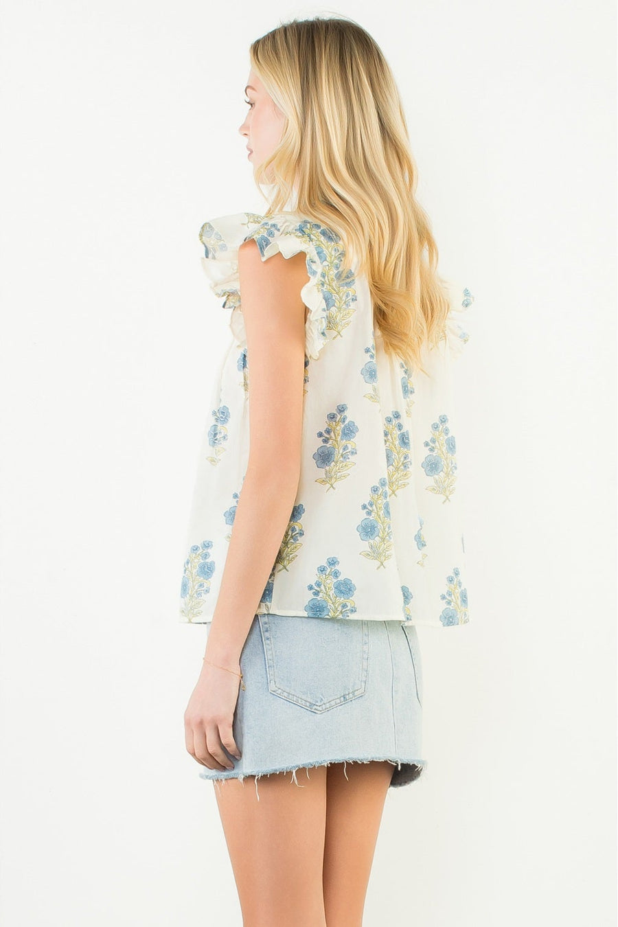 THML Flutter Sleeve Floral Pattern Top