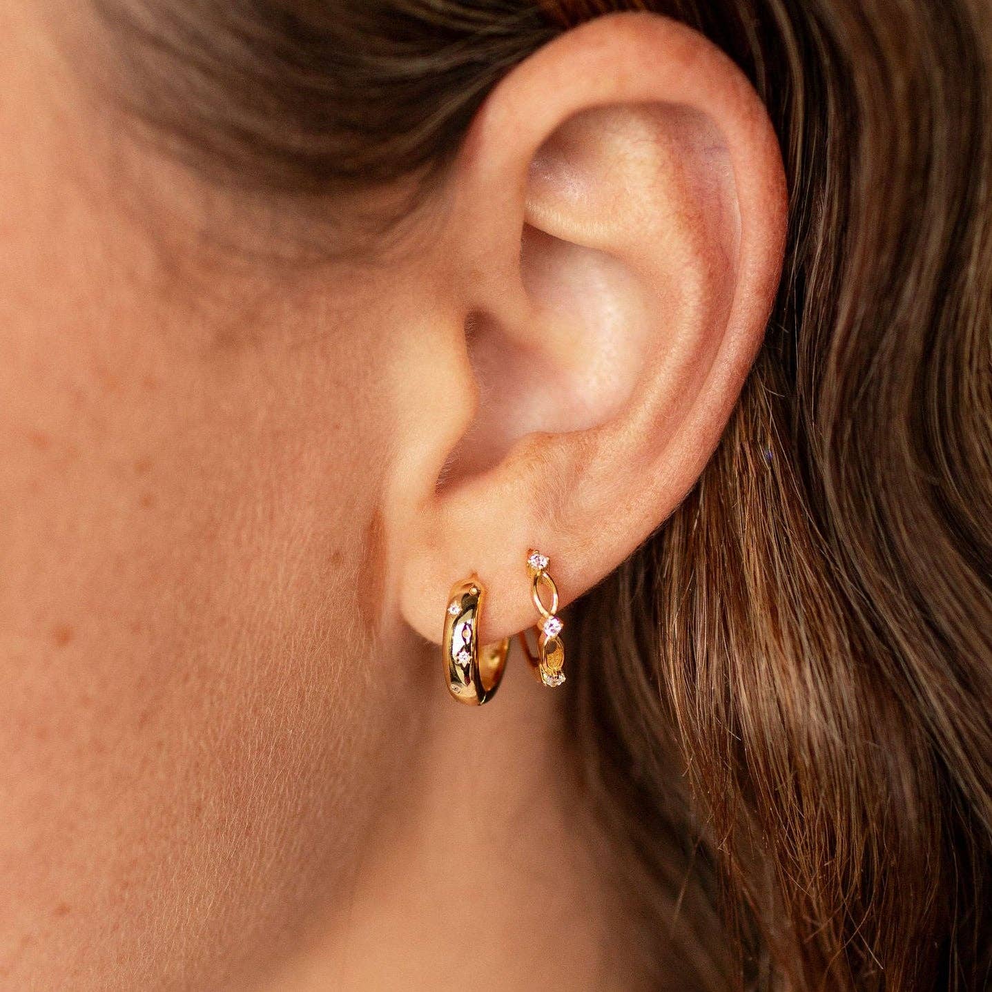 Mauve Jewelry Charli Diamond & Gold Polka Dot Hoops