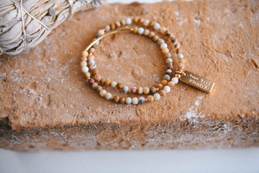 Genuine Gemstone and Gold Double Wrap Bracelet