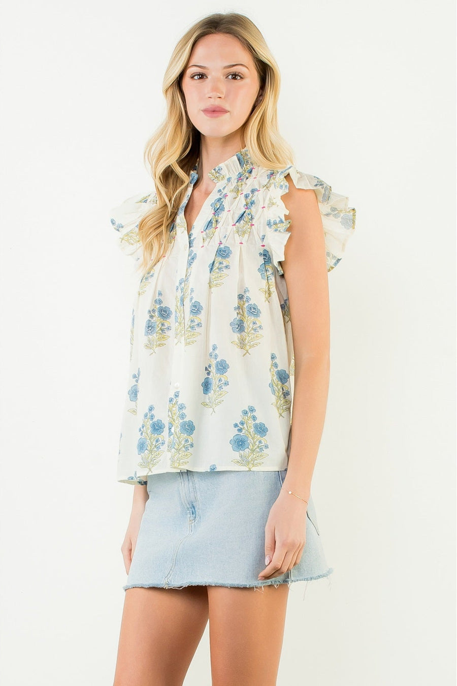 THML Flutter Sleeve Floral Pattern Top