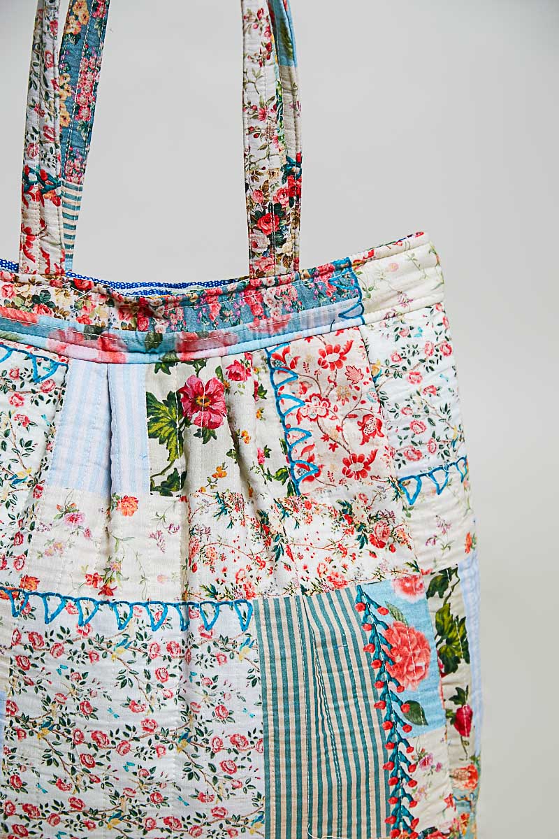POL Quilted Patchwork Print Shoulder Tote Bag