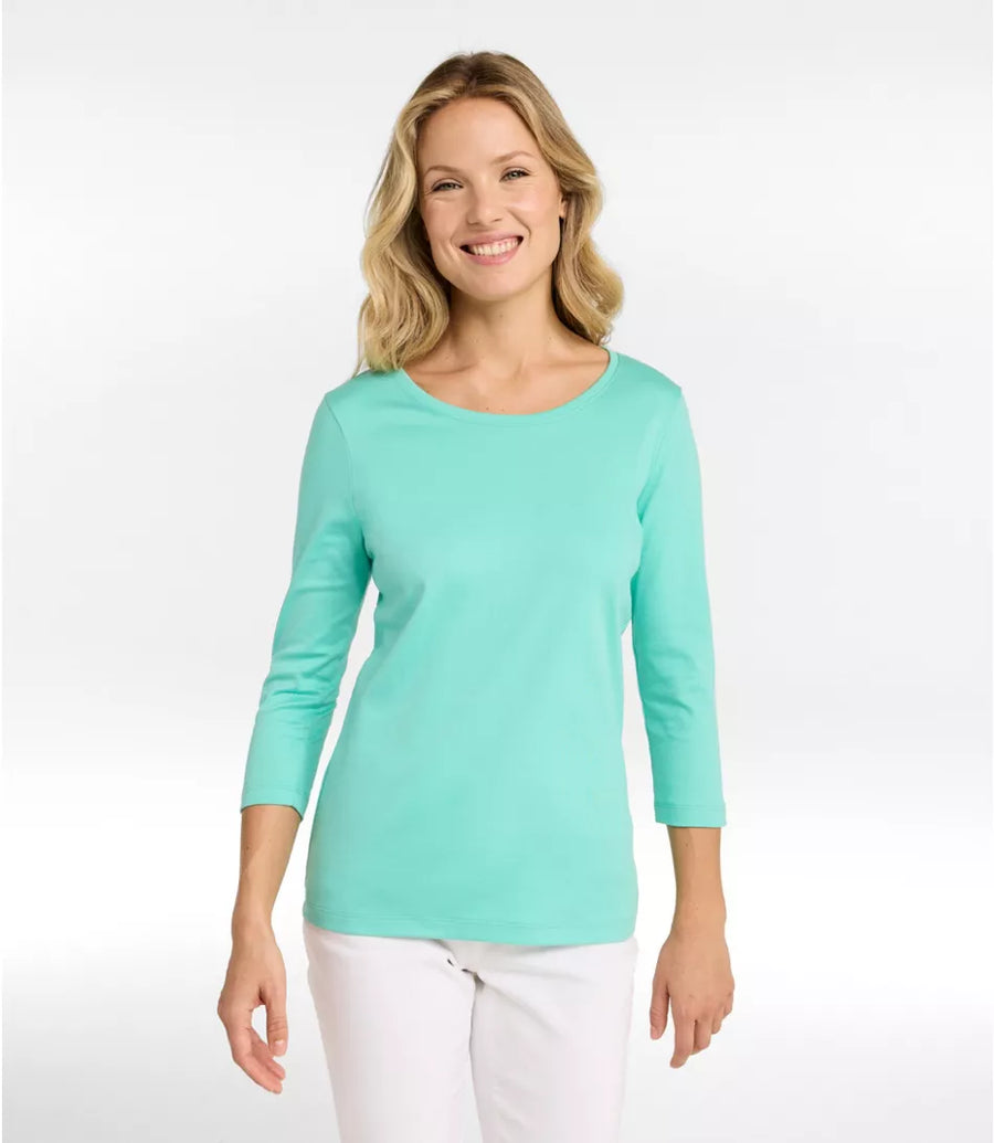 L.L.Bean Women's Pima Cotton Three-Quarter Sleeve Jewelneck Tee