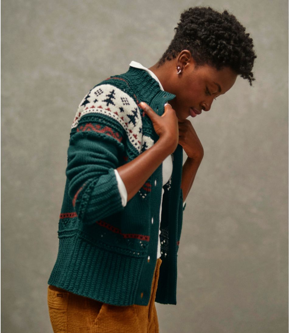 Women's Signature Cotton Fisherman Cardigan Fair Isle