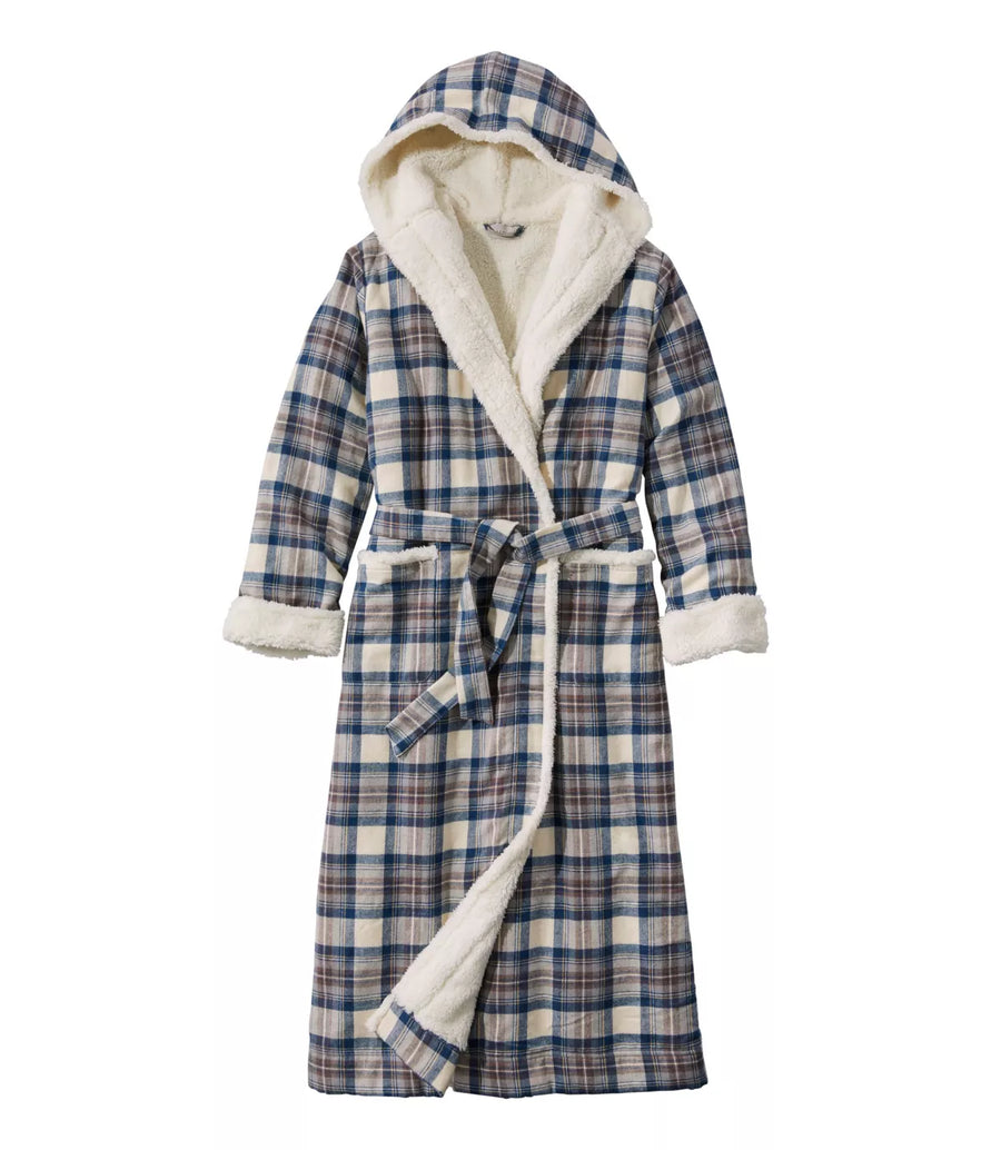 LLBean Women's Scotch Plaid Flannel Sherpa Lined Long Robe