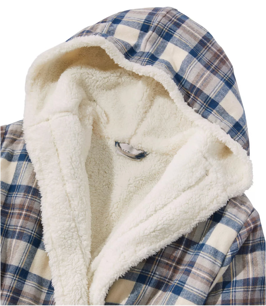 LLBean Women's Scotch Plaid Flannel Sherpa Lined Long Robe