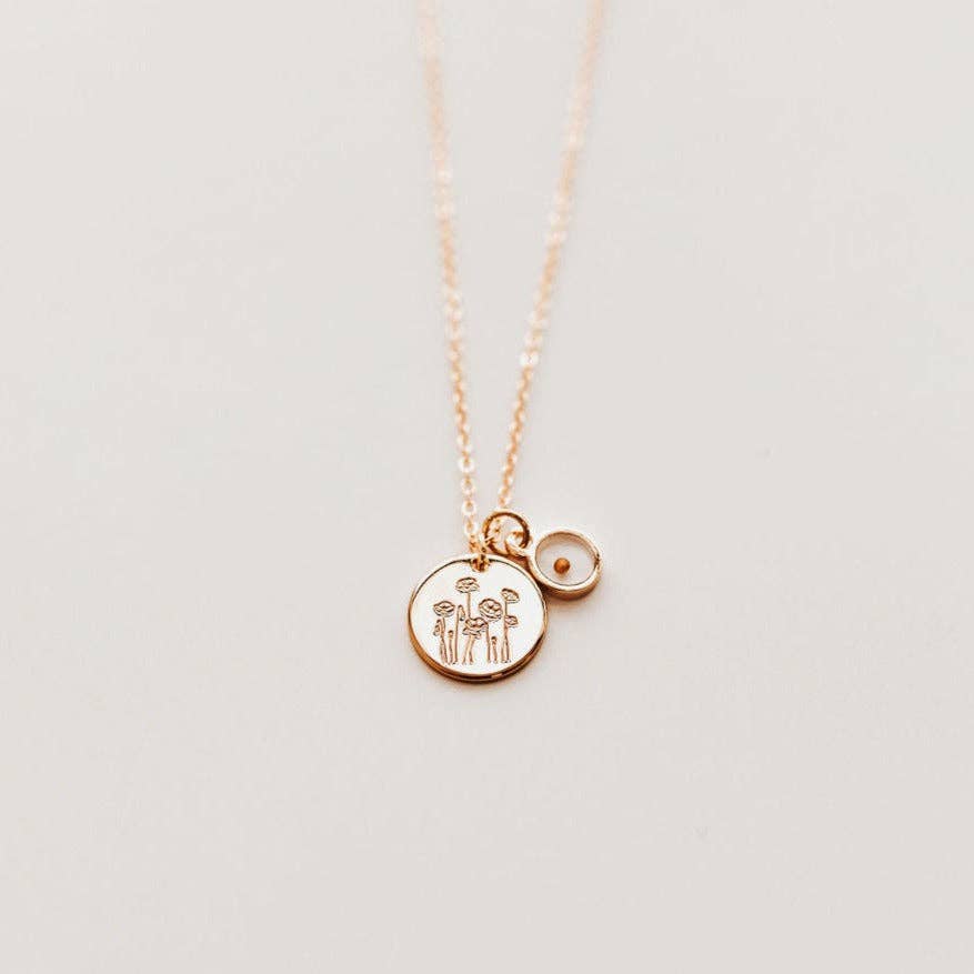 Mauve Jewelry Poppy Necklace with Mustard Seed