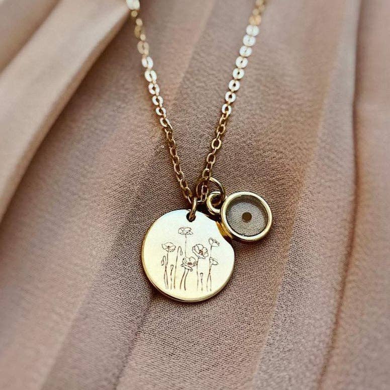 Mauve Jewelry Poppy Necklace with Mustard Seed