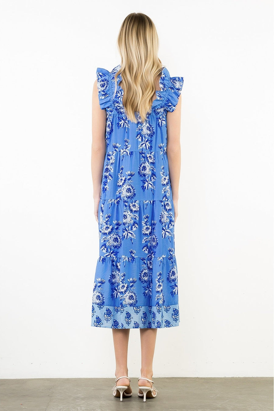 THML Flutter Sleeve Floral Print Tiered Dress