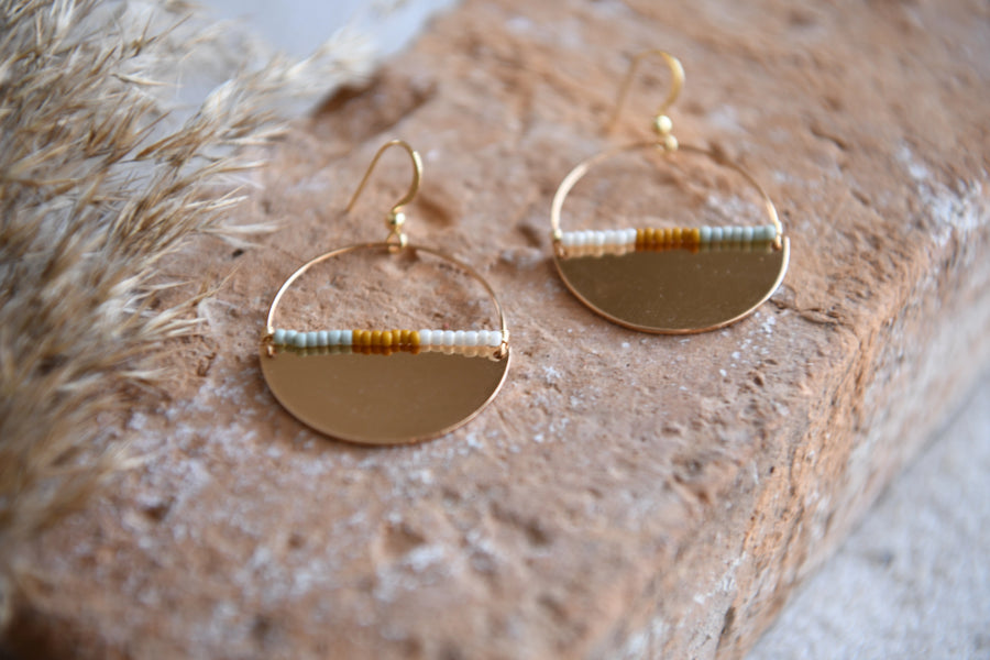 Gold Plated Half Moon & Seed Bead Hoops