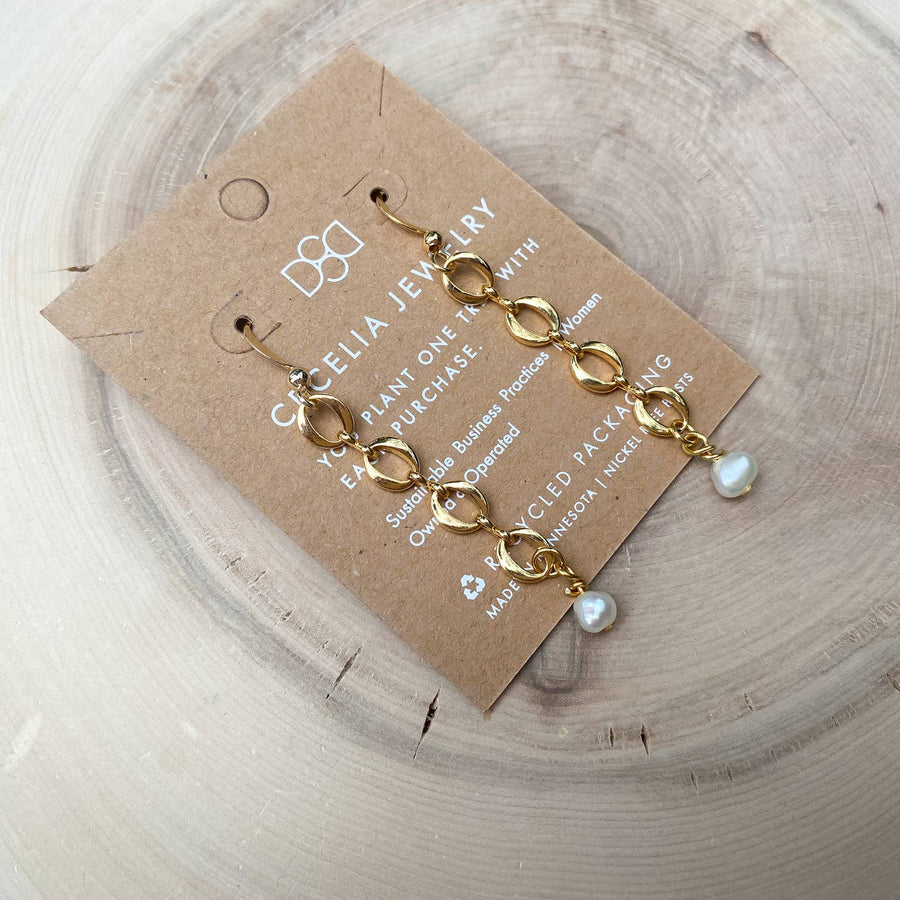 Cecelia Gold Chain and Pearl Drop Earrings