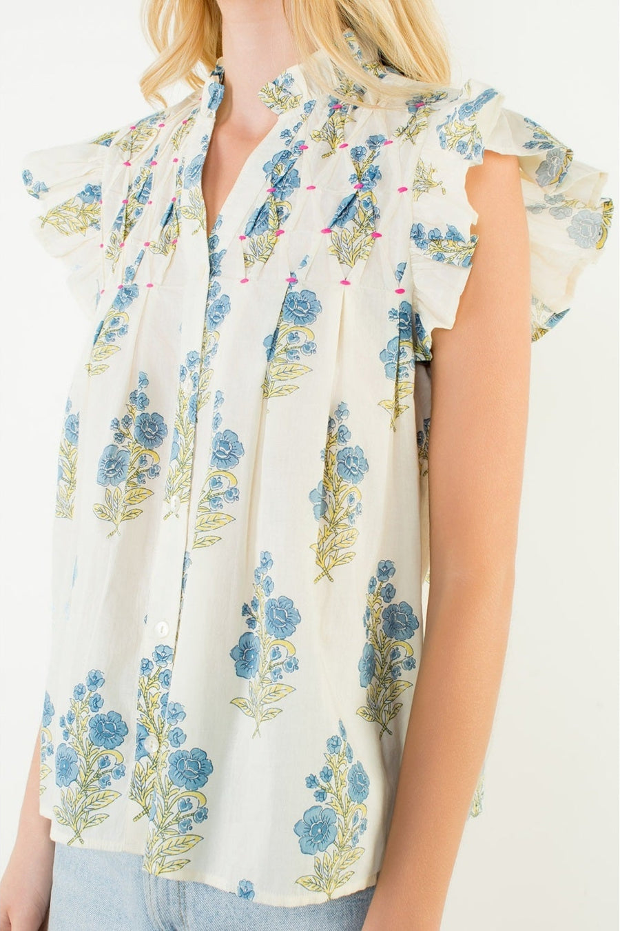 THML Flutter Sleeve Floral Pattern Top