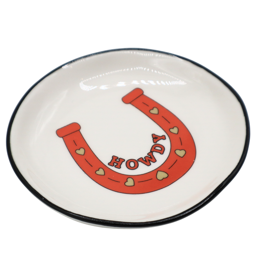 Properly Improper Round Trinket Tray HOWDY w/ Horseshoe