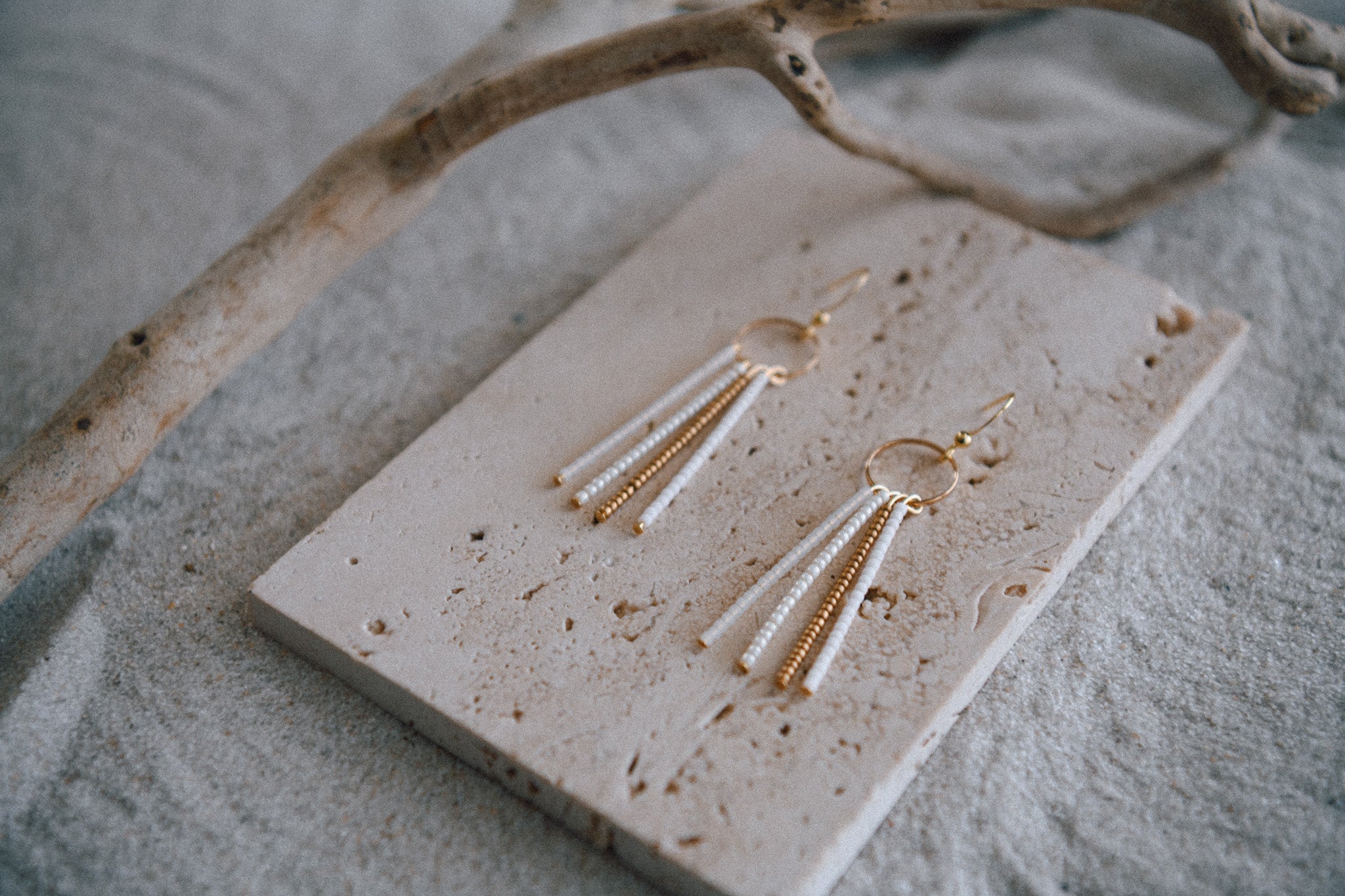 Seed Bead Fringe and Gold Hoop Earrings