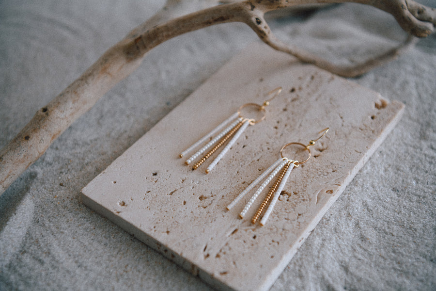 Seed Bead Fringe and Gold Hoop Earrings
