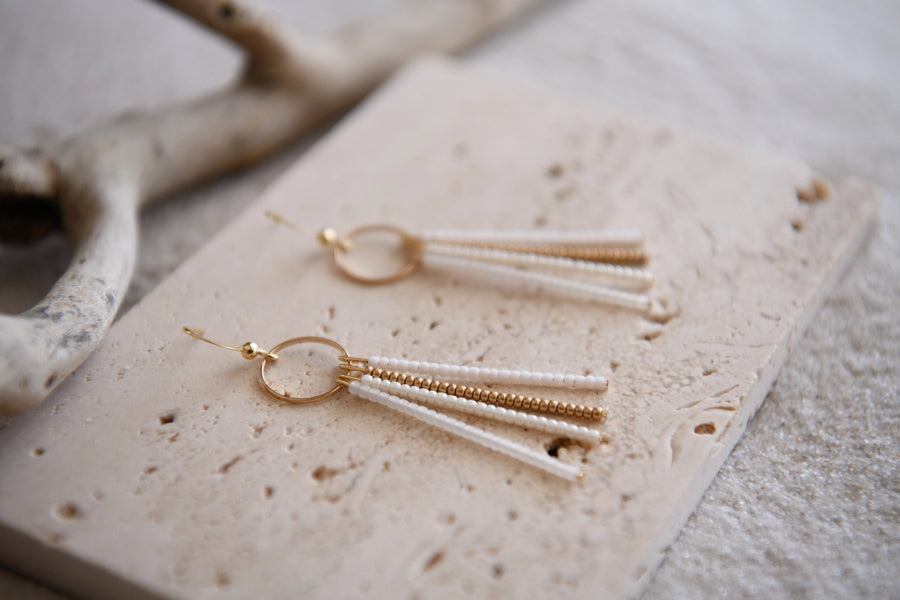 Seed Bead Fringe and Gold Hoop Earrings