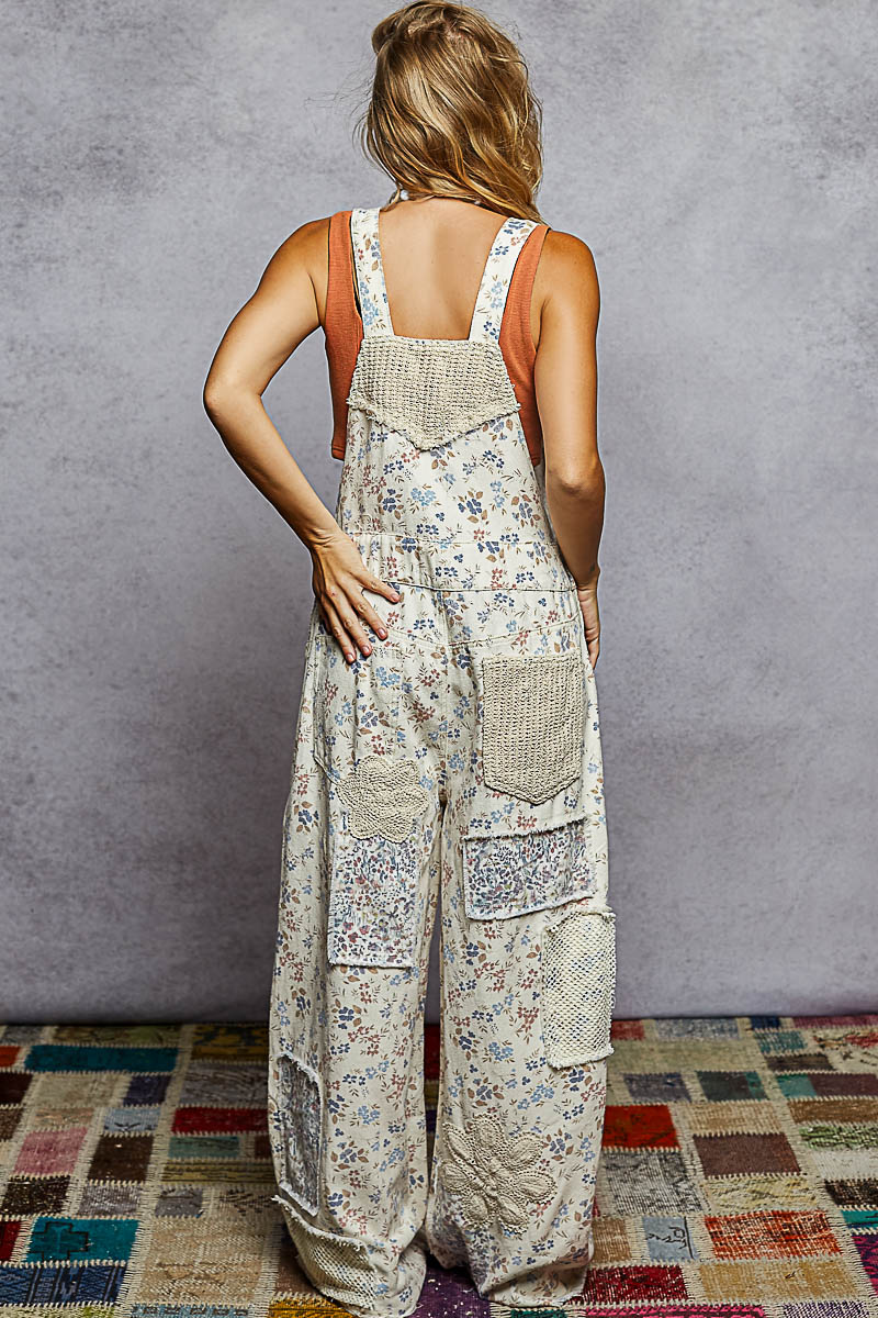 POL Crochet Patch Floral Overalls