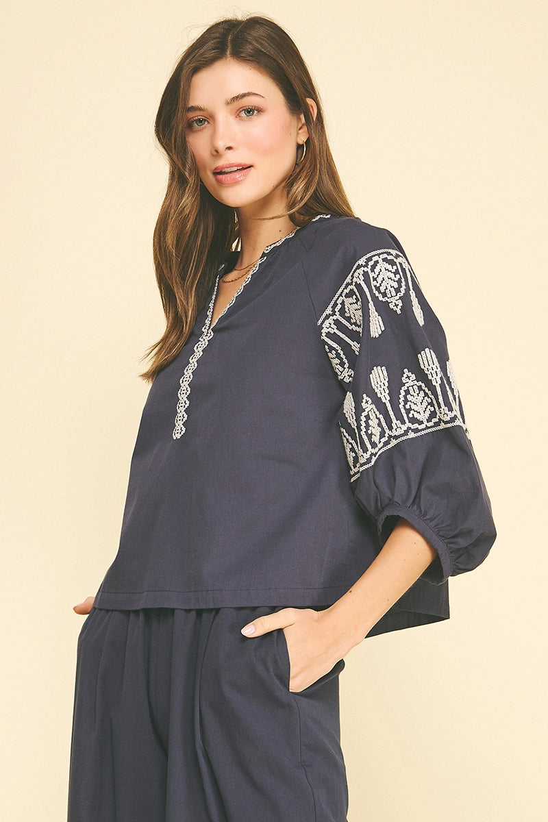 Embroidered Detail Blouse Top