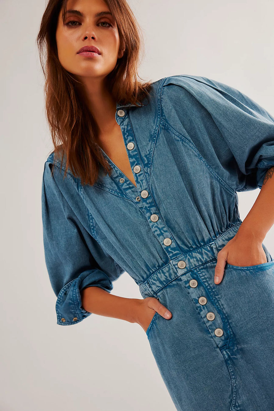 Free People Mad Love Denim Midi Dress