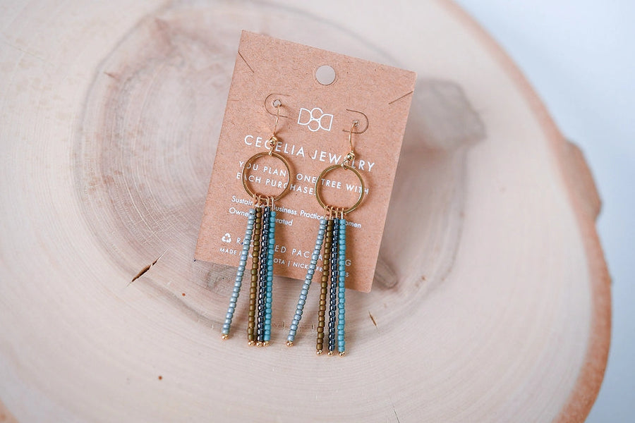 Seed Bead Fringe and Gold Hoop Earrings