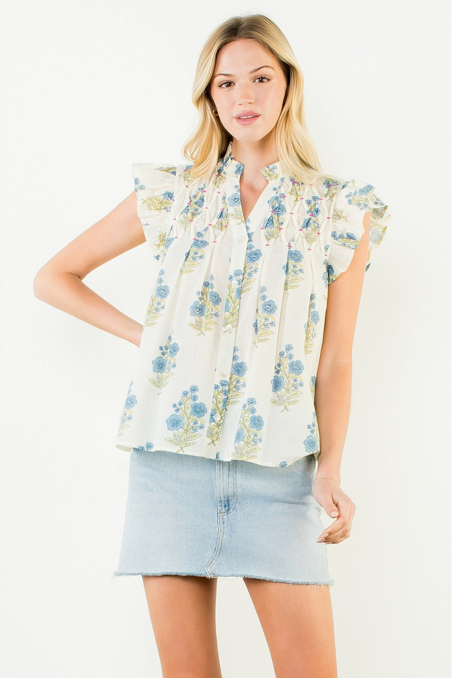 THML Flutter Sleeve Floral Pattern Top