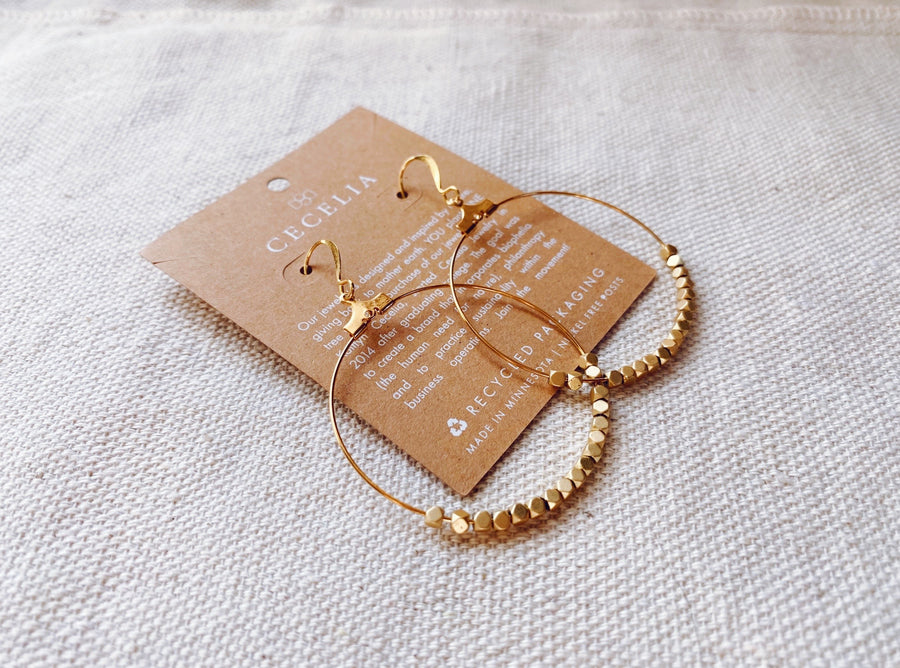 Hepburn Elegant Gold Beaded Hoop Earrings