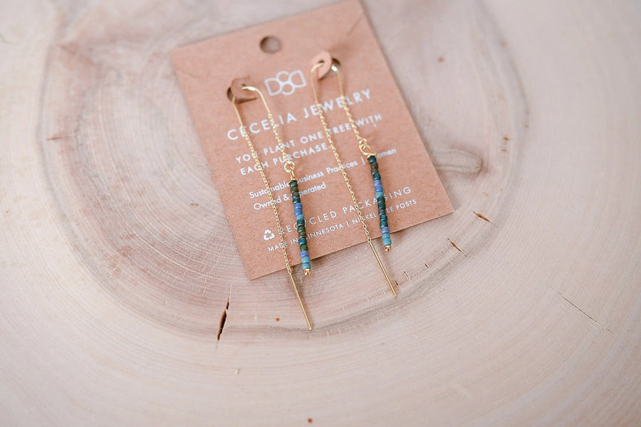 Seed Bead and Gold Plated Threader Earrings