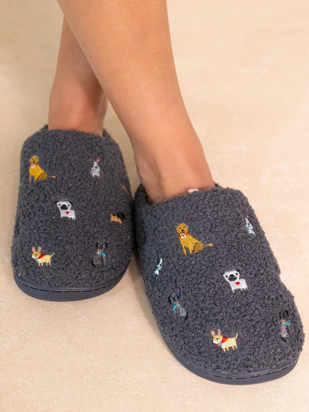 Embroidered Sherpa Slippers