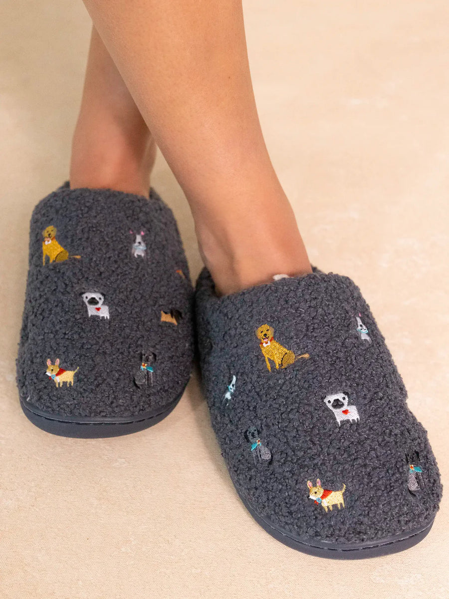 Embroidered Sherpa Slippers