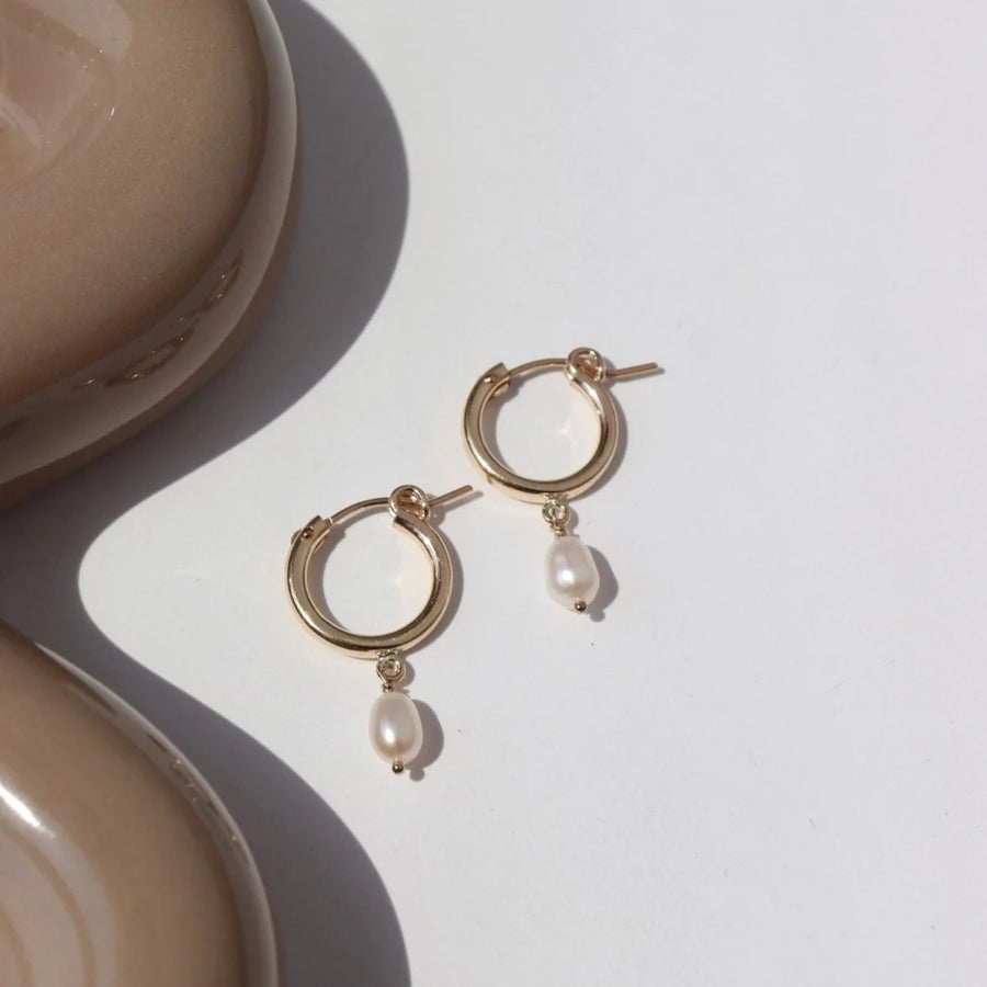 Token Classic Hoops with Pearl Earrings