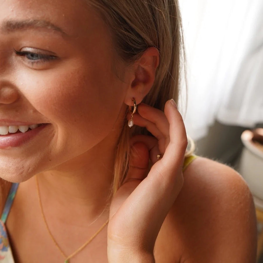 Token Classic Hoops with Pearl Earrings