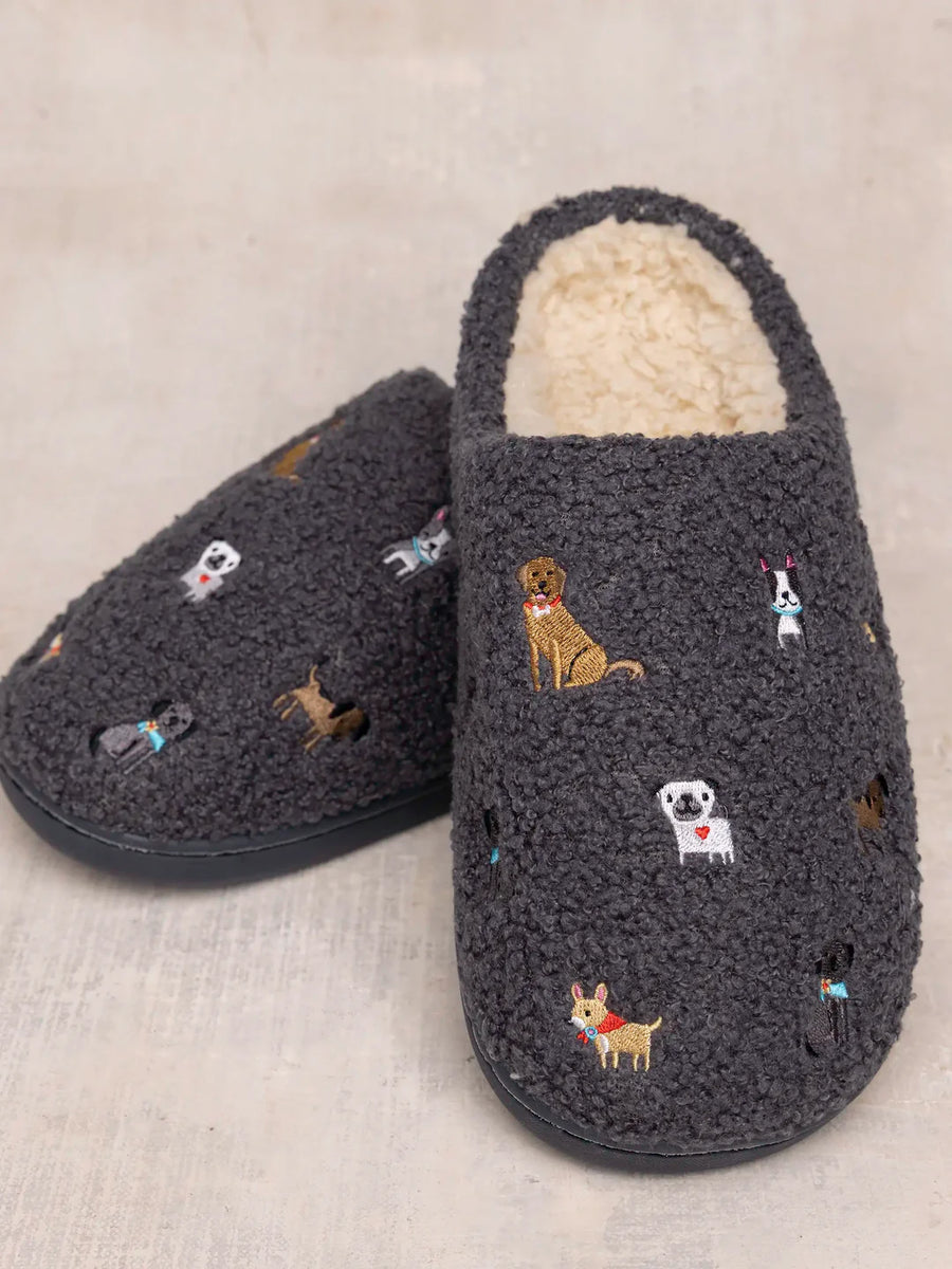 Embroidered Sherpa Slippers