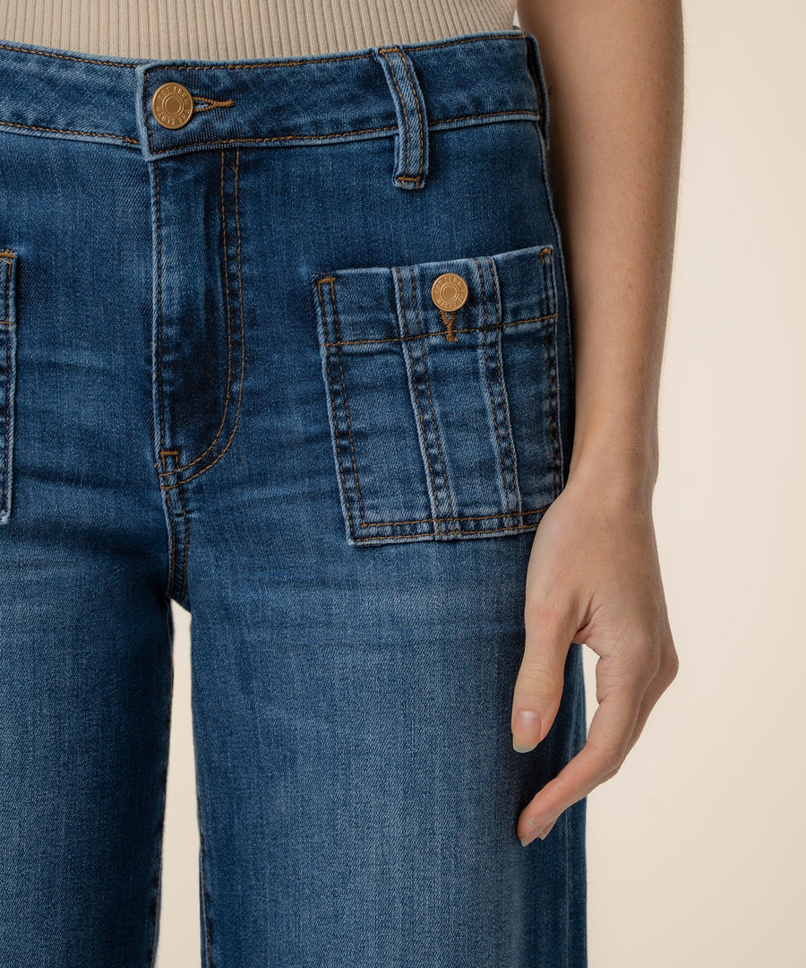 KUT Meg High Rise Wide Leg Front Patch Pockets